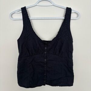 Hollister Black Sleeveless Embroidered Blouse